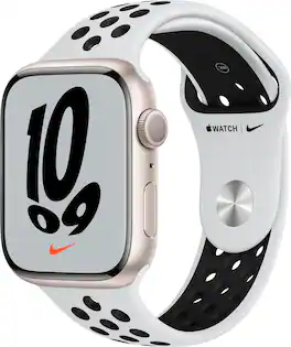 Refurbished Apple Watch Nike Series 7 (GPS) 45mm Starlight Aluminum Case with Pure Platinum/Black Nike Sport Band - Starlight - (2021)