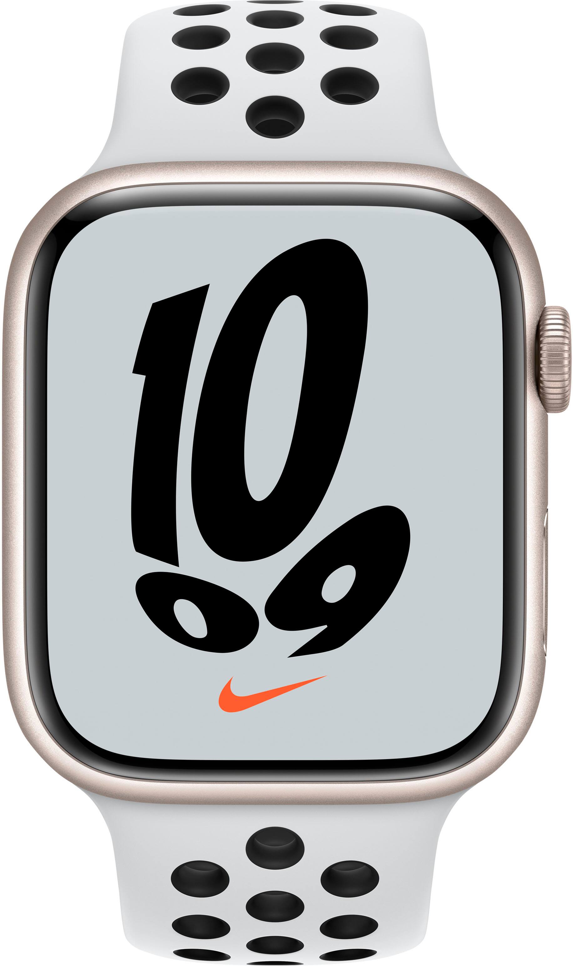 Alt View 11. Apple - Refurbished Apple Watch Nike Series 7 (GPS) 45mm Starlight Aluminum Case with Pure Platinum/Black Nike Sport Band - Starlight.