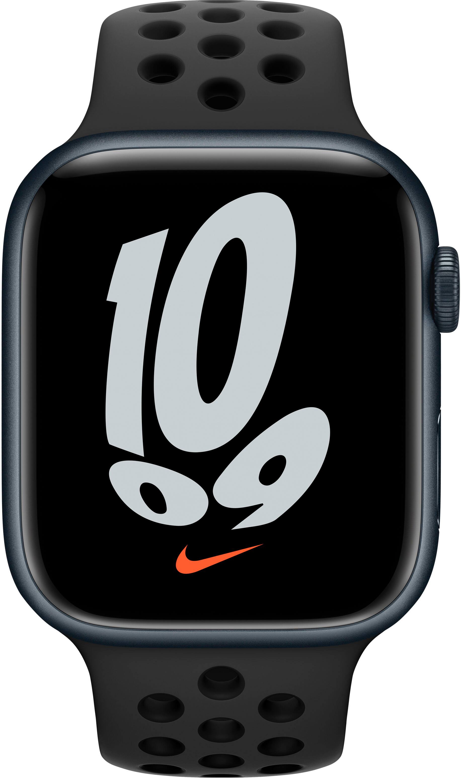 Alt View 11. Apple - Refurbished Apple Watch Nike Series 7 (GPS) 45mm Aluminum Case with Anthracite/Black Nike Sport Band - Midnight.