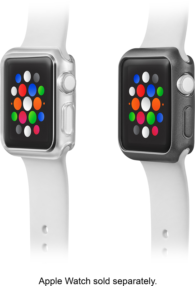 Left View: Modal™ - Bumper for Apple Watch® 38mm (2-Pack) - Space Gray/Clear