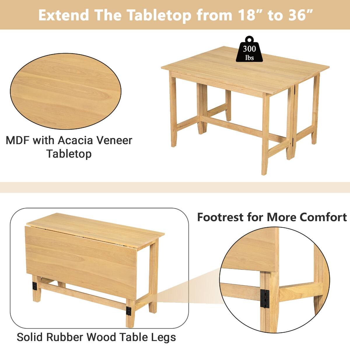 Loheer Extendable Farmhouse Dining Table with Drop Leaf for Small ...