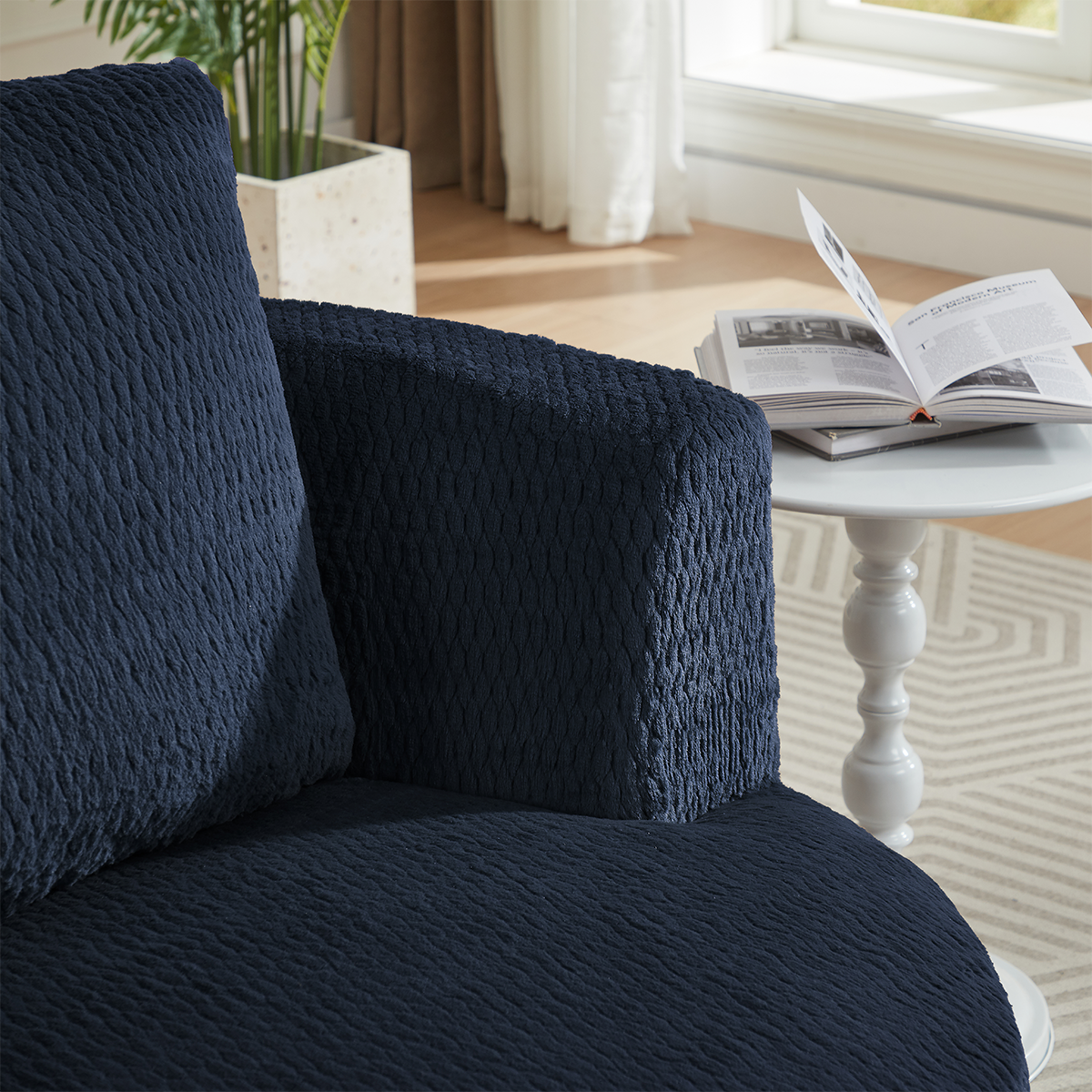 Alt View 2. Trinkets Crazed - Barrel Accent Chair, 360° Swivel Round Upholstered Sofa, Modern Swivel Side Armchair - Blue.