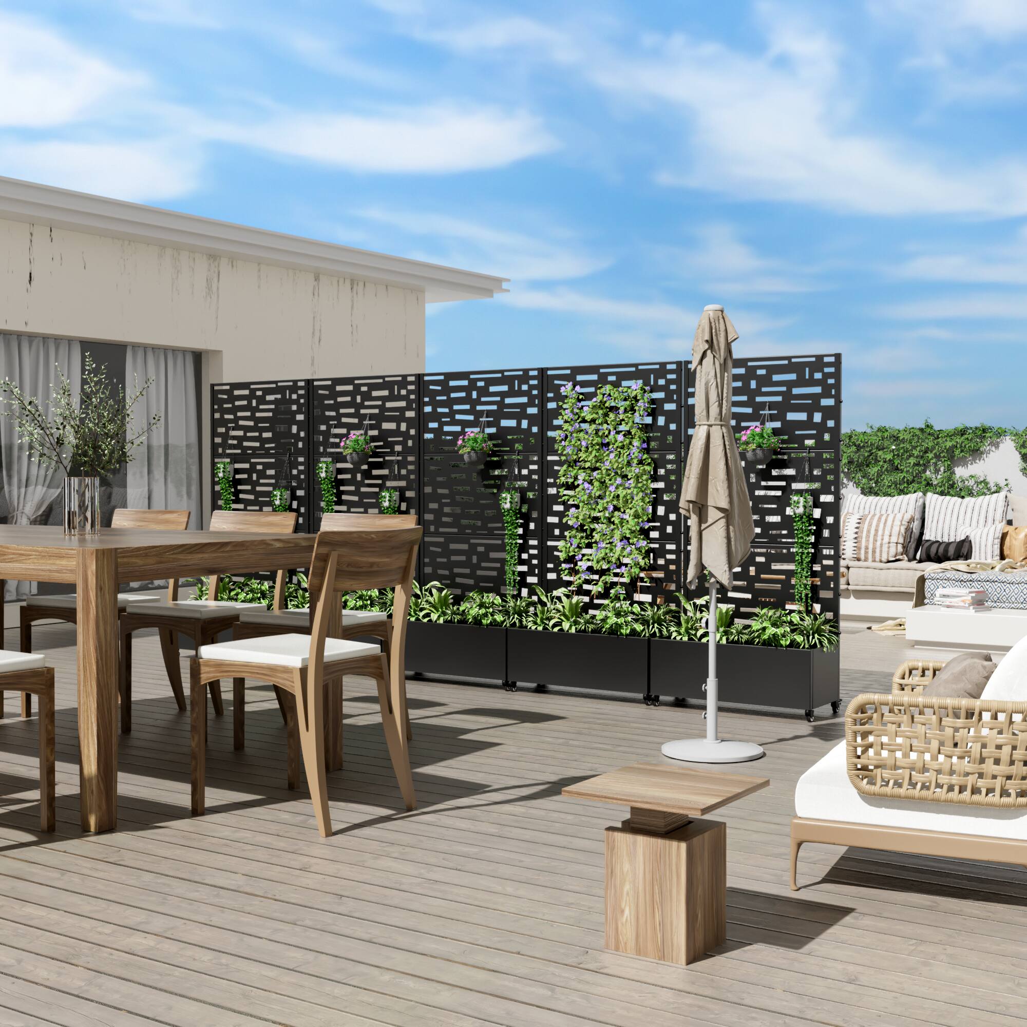 Alt View 2. PexFix - 72 in. H x 35 in. W Gerald Pattern Rectangle Metal Planter Box Raised Garden Beds with Trellis-Ideal for Balcony - Black.