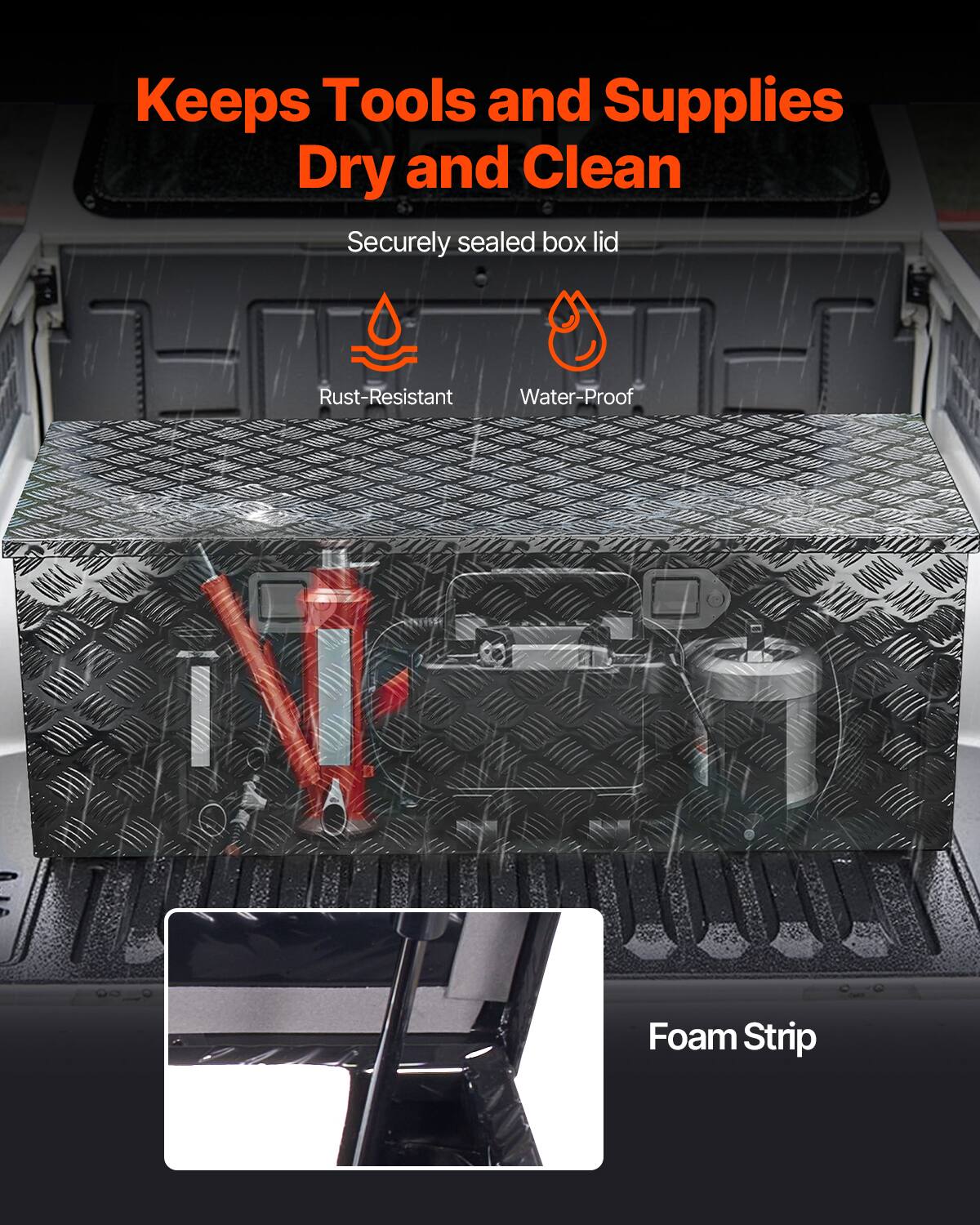 Keeps Tools and Supplies Dry and Clean

- Securely sealed box lid
- Rust-Resistant
- Water-Proof
- Foam Strip