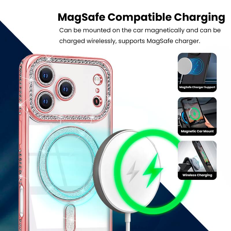 MagSafe Compatible Charging

Can be mounted on the car magnetically and can be charged wirelessly, supports MagSafe charger.

- MagSafe Charger Support
- Magnetic Car Mount
- Wireless Charging