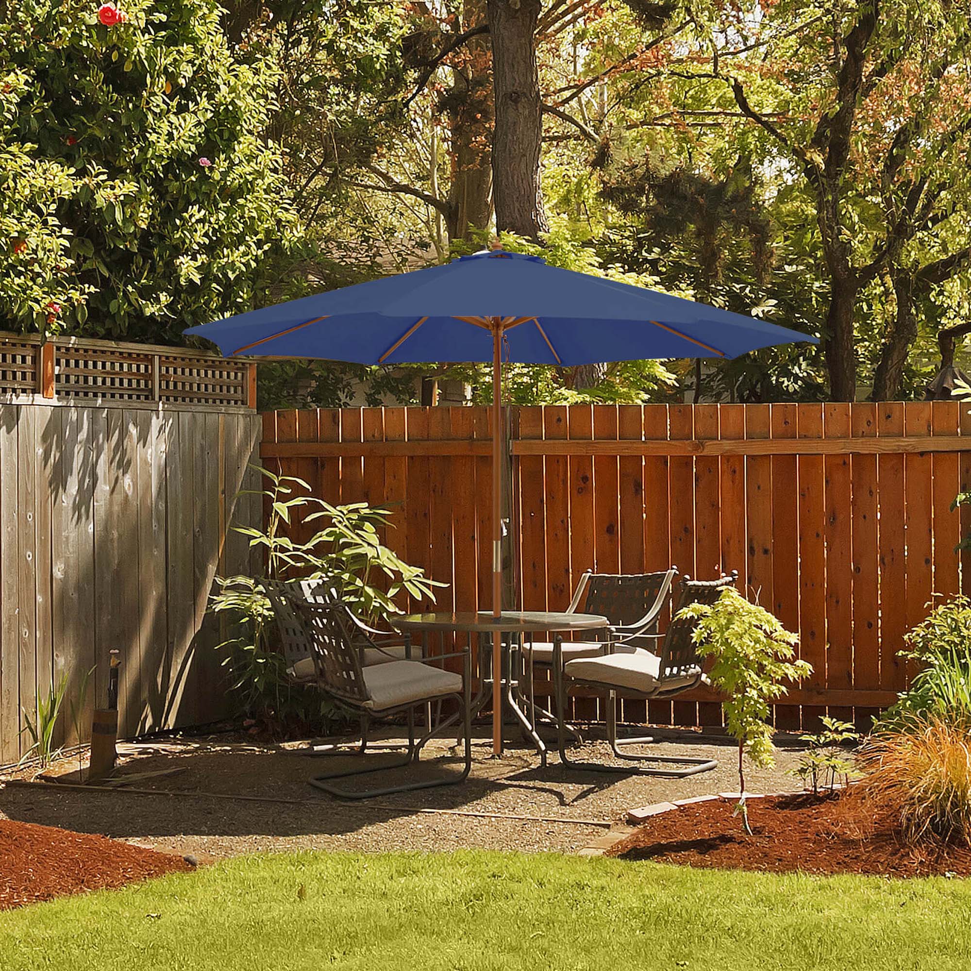 Alt View 2. Costway - 10FT Patio Wooden Market Table Umbrella Pulley with 8 Bamboo Ribs Sunshade Canopy - Navy.