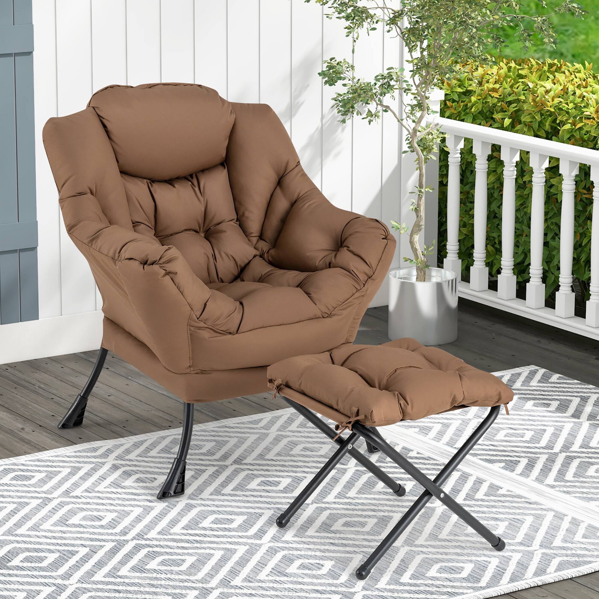 Alt View 1. Gymax - Gymax Lazy Sofa Chair Accent Leisure Armchair w/ Folding Footrest & Storage Pocket - Brown.