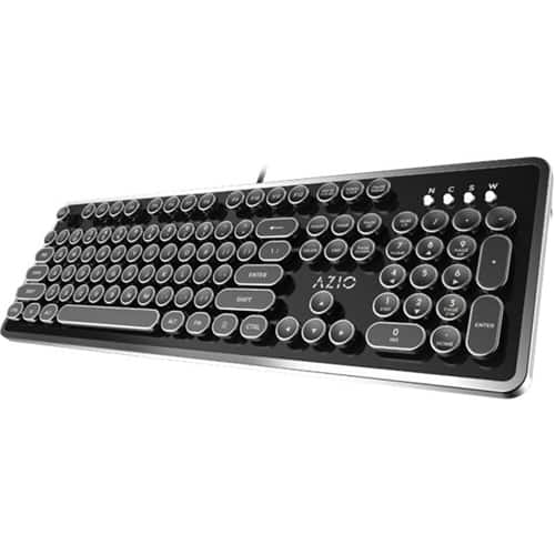 Angle. AZIO - MK-RETRO-01 Full-size Wired Mechanical Keyboard - Black/white.