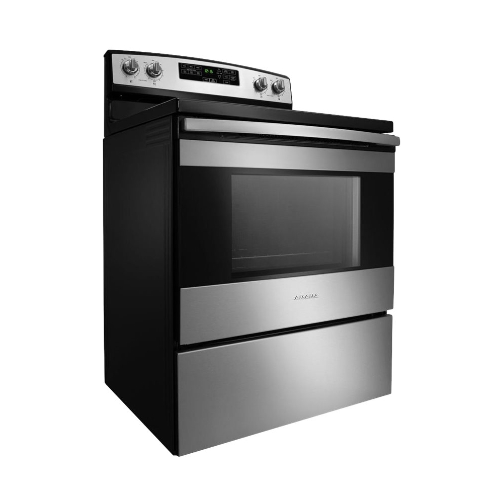 Left View: Amana - Self-Cleaning Freestanding Electric Range - Stainless steel