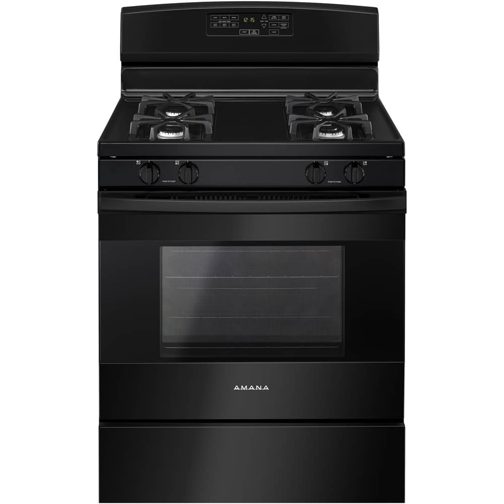 Front. Amana - 5.0 Cu. Ft. Self-Cleaning Freestanding Gas Range - Black.