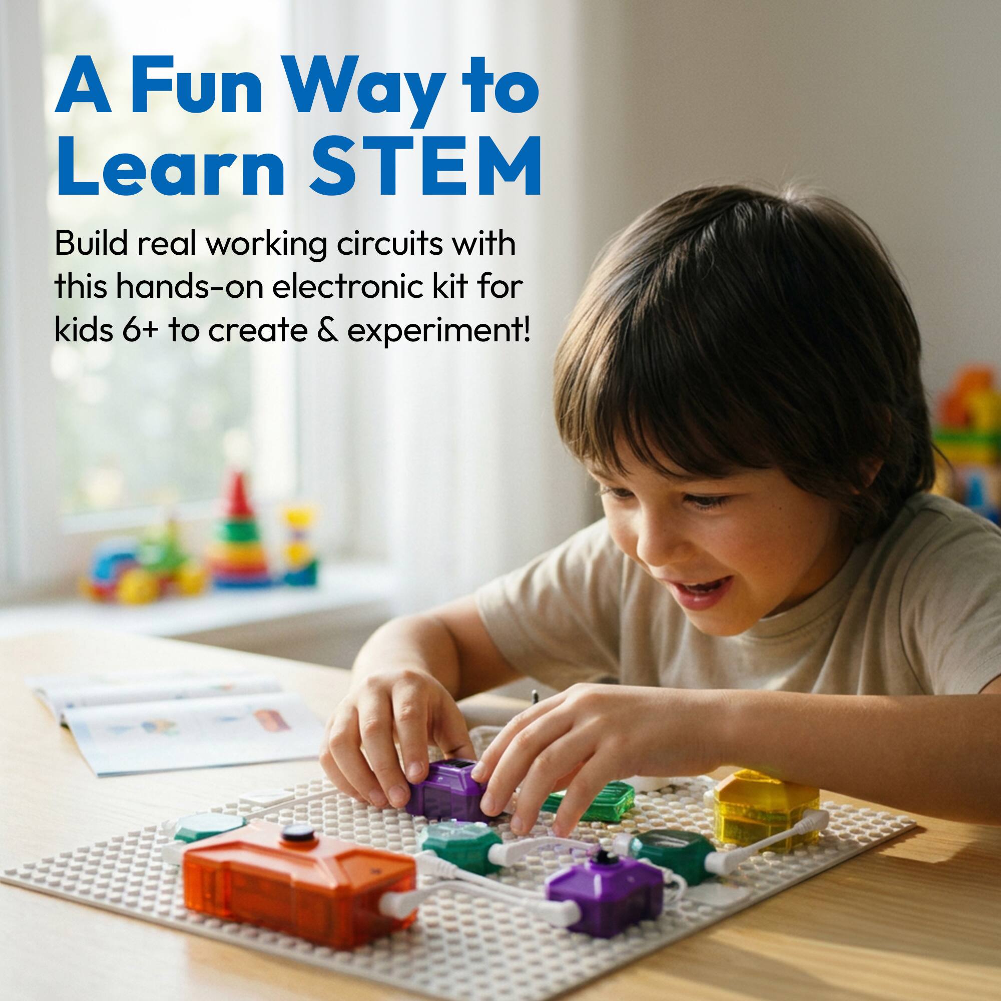 A Fun Way to Learn STEM

Build real working circuits with this hands-on electronic kit for kids 6+ to create & experiment!