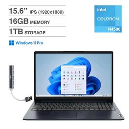 Lenovo - V15 Laptop 15.6 FHD (Intel Celeron N4500, 16GB DDR4, 1TB PCIe SSD, Intel UHD, Win 11 Pro) w/USB Hub - Black