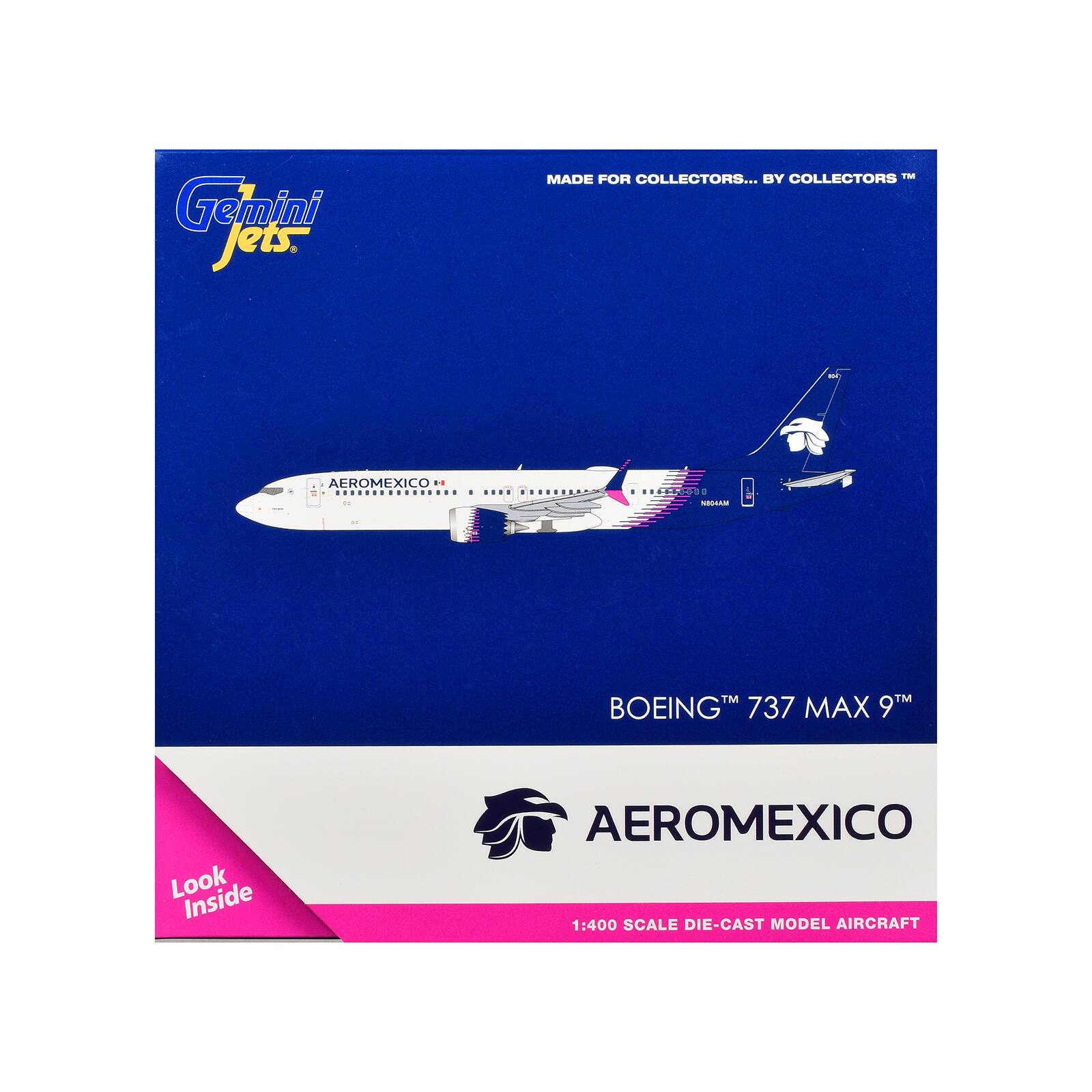 Gemini Jets  
COLLECTORS... BY COLLECTORS™ MADE FOR COLLECTORS... BY COLLECTORS™  
AEROMEXICO  
BOEING™ 737 MAX 9™  
Look Inside  
AEROMEXICO  
1:400 SCALE DIE-CAST MODEL AIRCRAFT