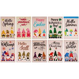 G128 - Garden Flag Set Holiday Gnomes 12"x18" 10-Pack Burlap Fabric - Assorted Colors