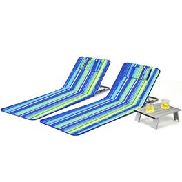 Costway - 3-Piece Beach Lounge Chair Mat Set 2 Adjustable Lounge Chairs with Table - Stripe