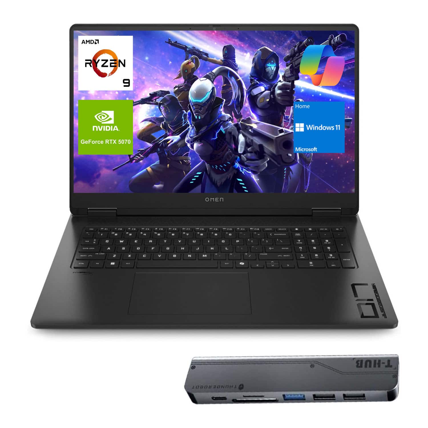 HP - Omen 17.3" FHD Gaming Laptop - AMD Ryzen AI 9 365 - 32GB RAM - 2TB SSD - NVIDIA GeForce RTX 5070 - 7 in-1 USB-C Hub - Black