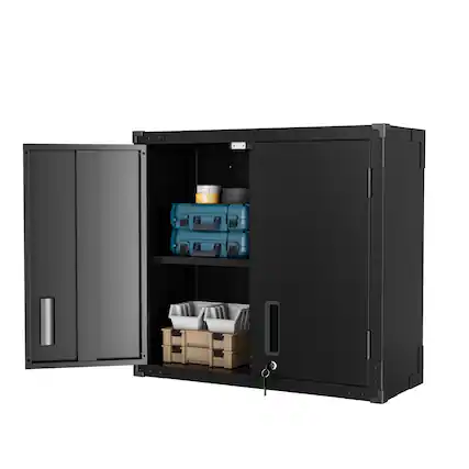 Front. Winado - Wall Mounted Metal Storage Cabinet Garage Wall Cabinet with Adjustable Shelves - Black.