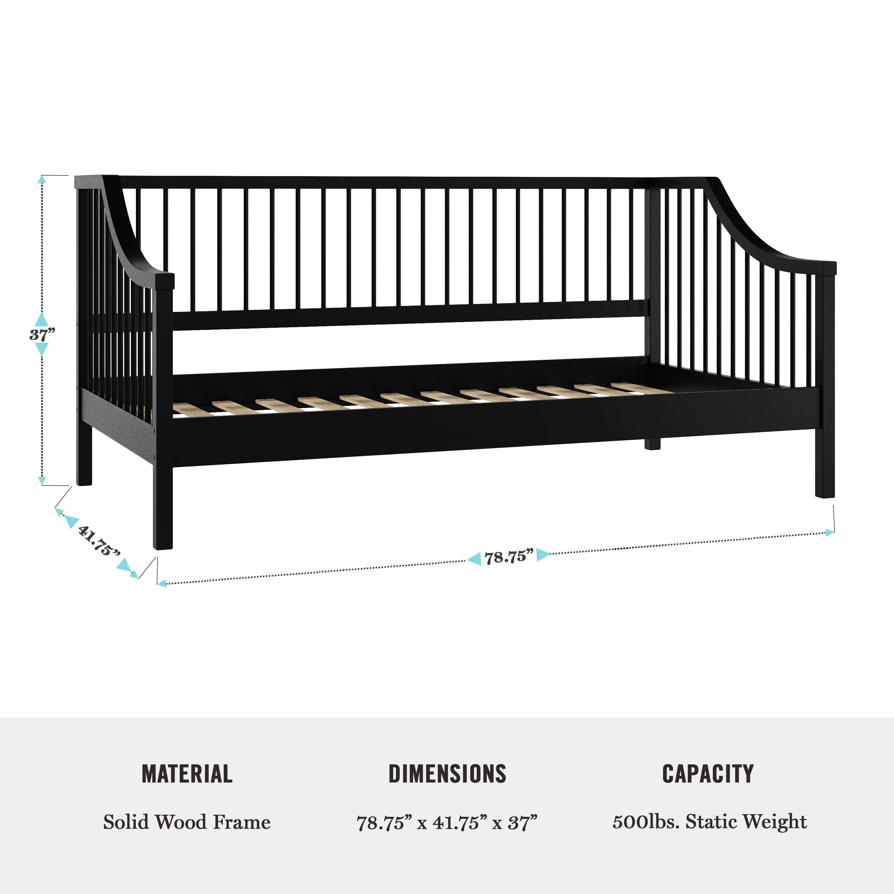 The text on the image is already grouped and correctly written. It reads: "Material: Solid Wood Frame. Dimensions: 78.75" x 41.75" x 37". Capacity: 500lbs. Static Weight."