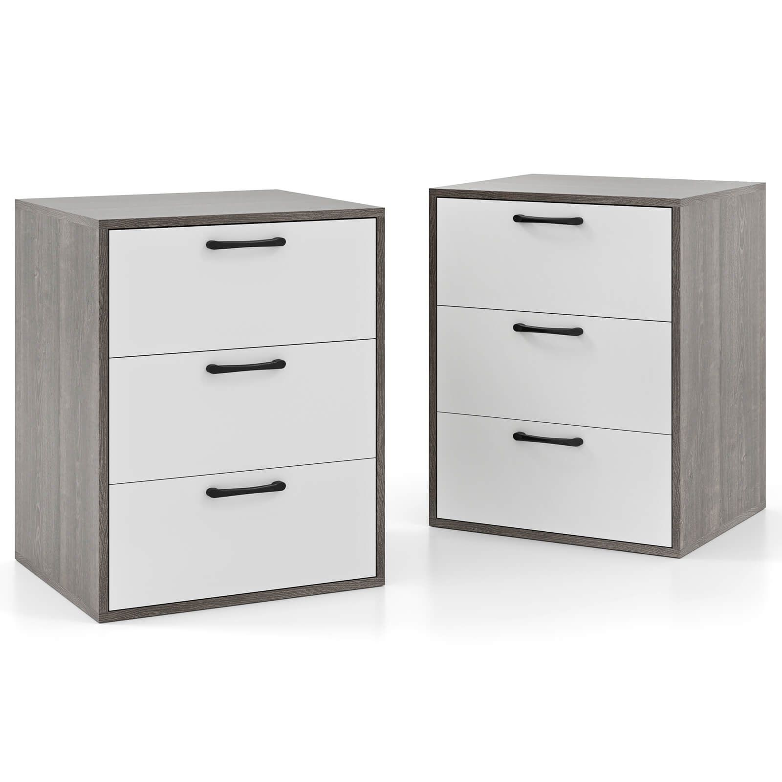 Alt View 9. Costway - Costway 2 PCS 3 Drawer Dresser Chest of Drawer Storage Cabinet with Wide Storage Space - Gray+White.