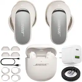 Bundle - Bose - QuietComfort Ultra Earbuds 2nd Gen Wireless Headphones Power - White Smoke