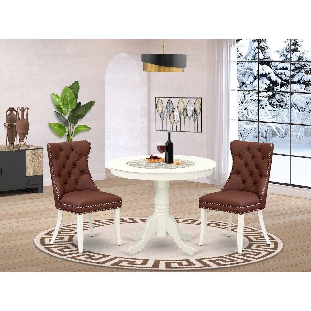 Alt View 7. East West Furniture - 3 Piece Dining Table Set for Small Spaces - White.