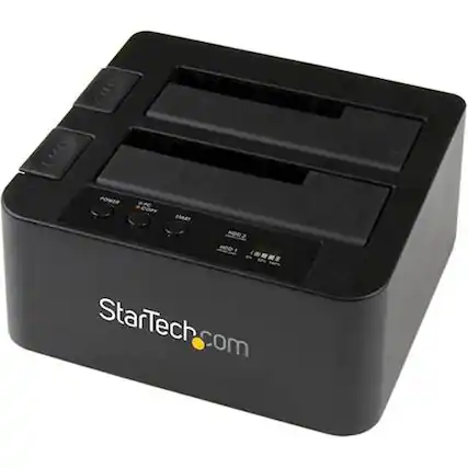 Front. StarTech.com - Dual eSATA/USB 3.0 Hard Drive Duplicator Dock - Black.