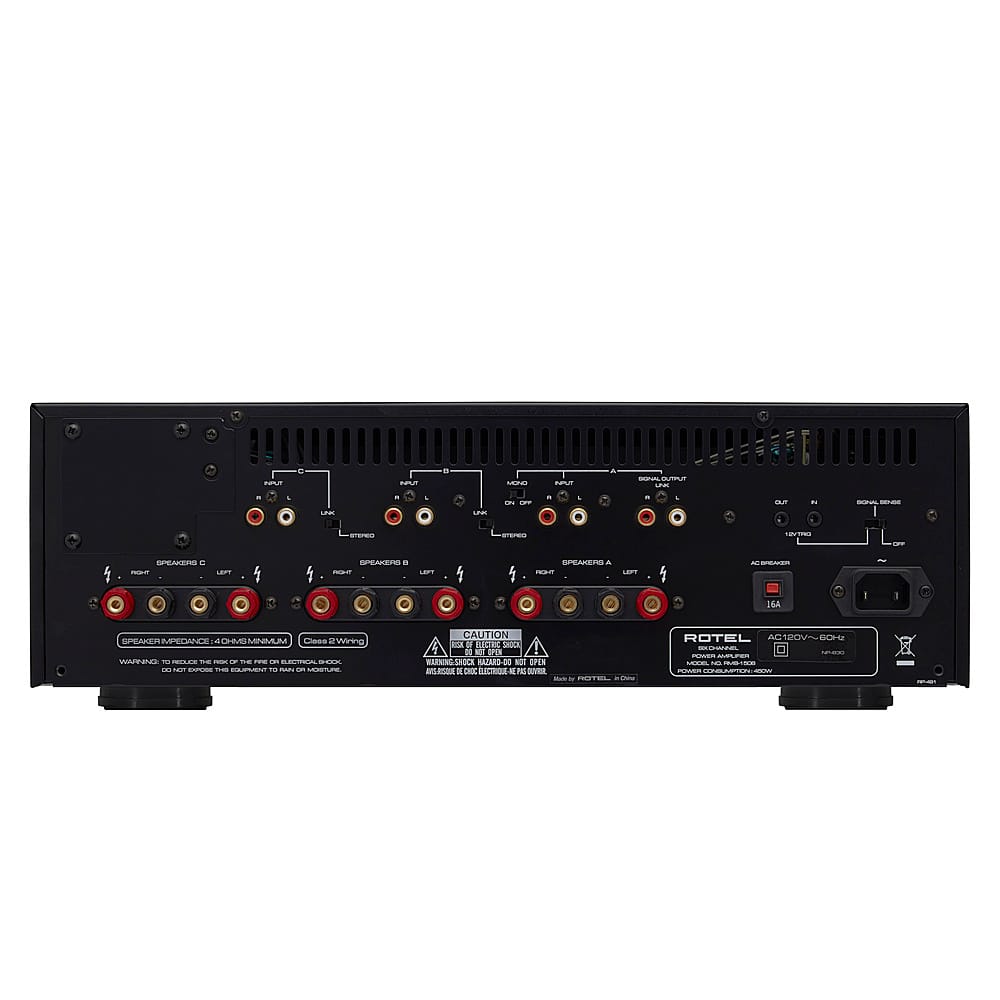 Back View: Rotel - RMB-1506 50W 6-Ch Multi-Channel Distribution Amplifier - Black