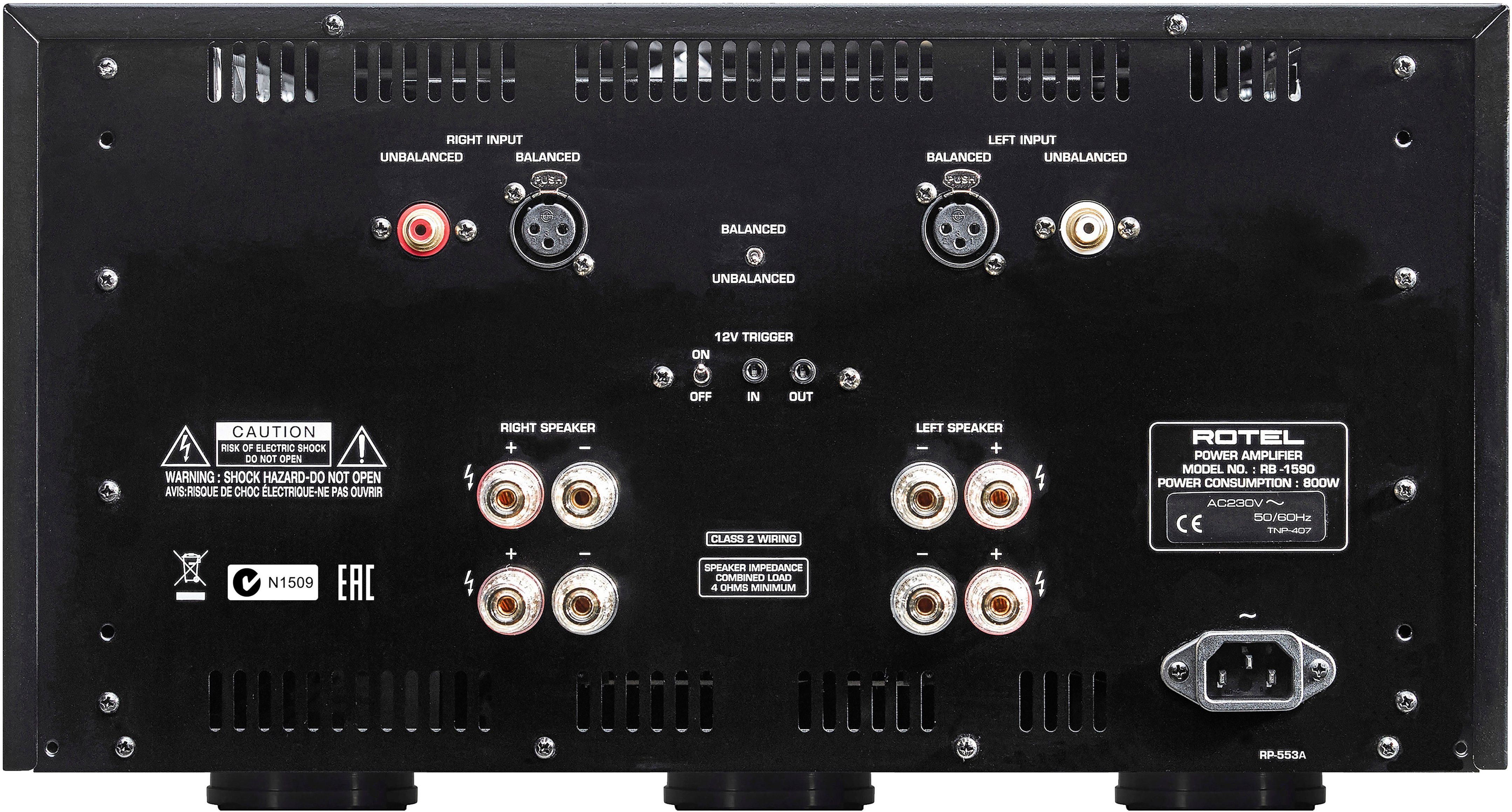 Back View: Rotel - RB-1590 350W 2-Ch Stereo Amplifier - Black