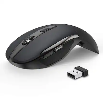 Front. PRIMEPLUS - Folding Portable Wireless Travel Mouse - 3 Adjustable DPI (2000/1500/1000) - 2.4G Wireless - Computer Mouse - Black.