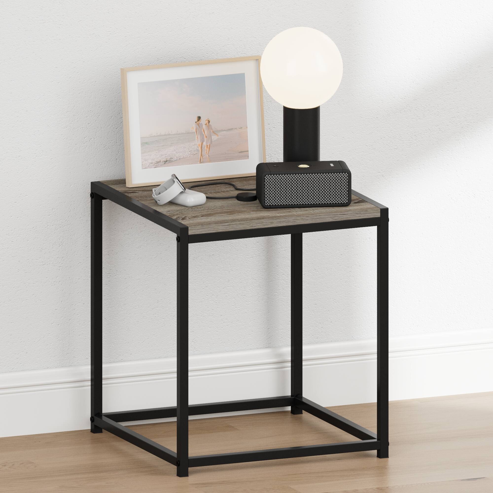 Alt View 1. Furinno - CAMNUS Night Stand, Metal Frame Nightstand, Toolless Side Table, End Table, Bedside Table - French Oak Grey.