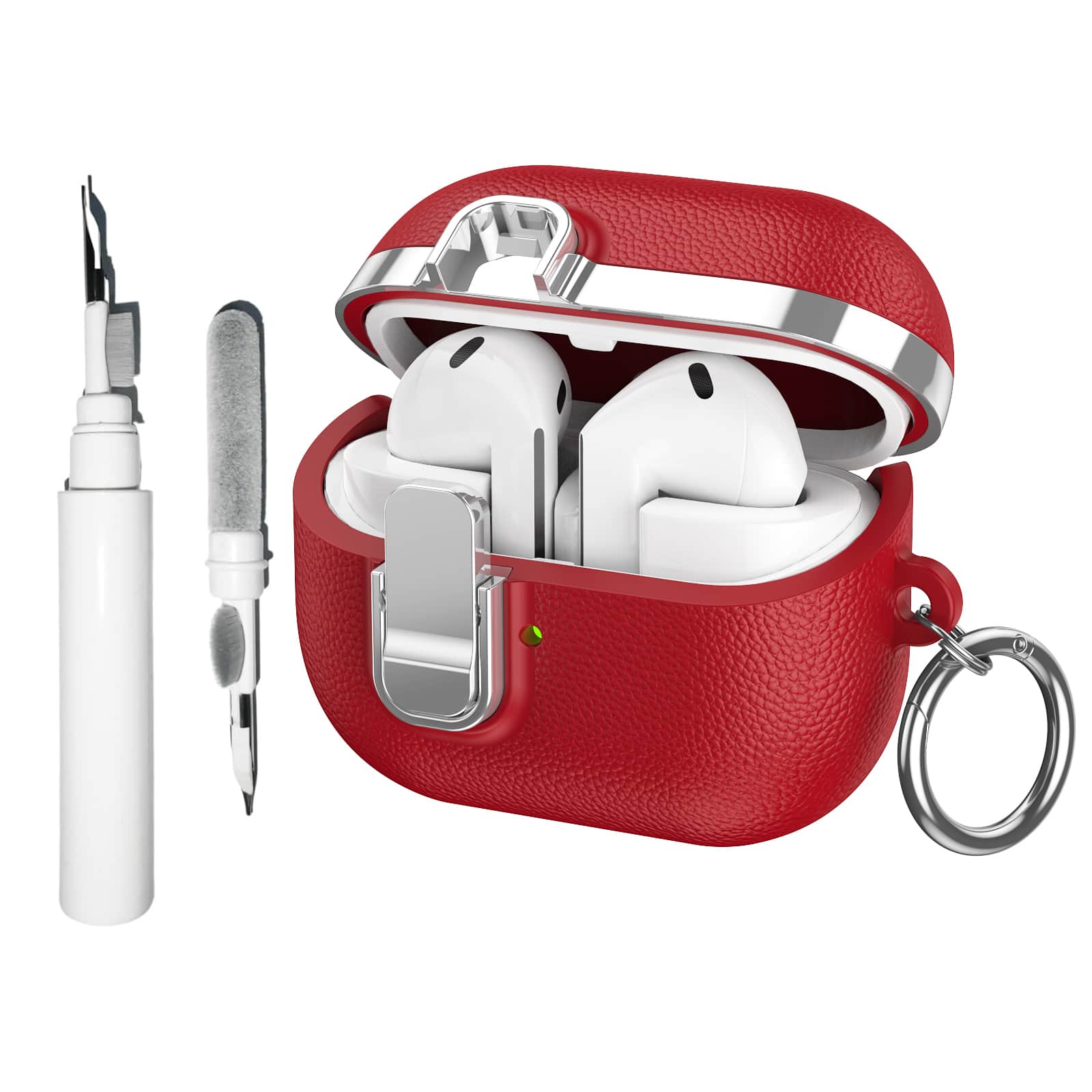 Dteck - Slim Faux Leather Texture Case for Samsung Galaxy Buds 3 / 3 Pro / 3 FE,Shockproof TPU Cover w/ Secure Lock & Carabiner - Red price history on PriceWatchPro