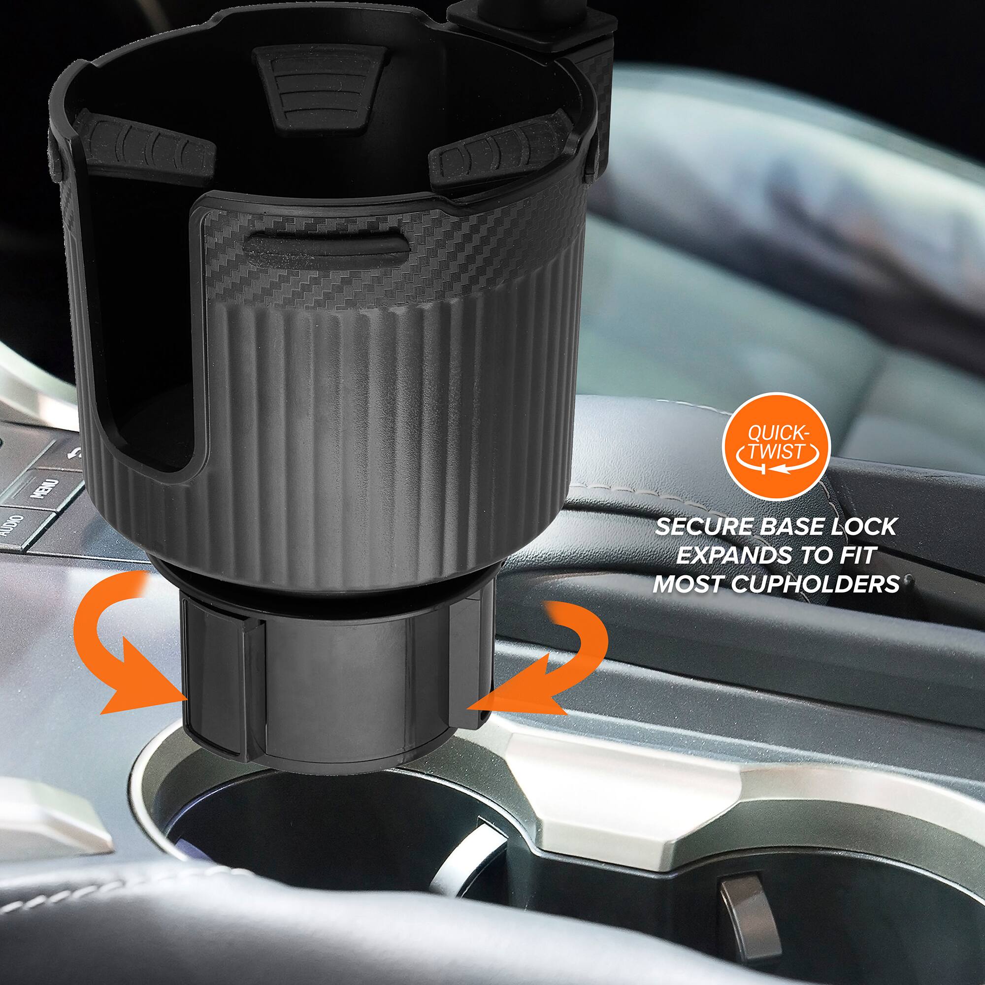 I have a quick-twist secure base lock that expands to fit most cupholders.