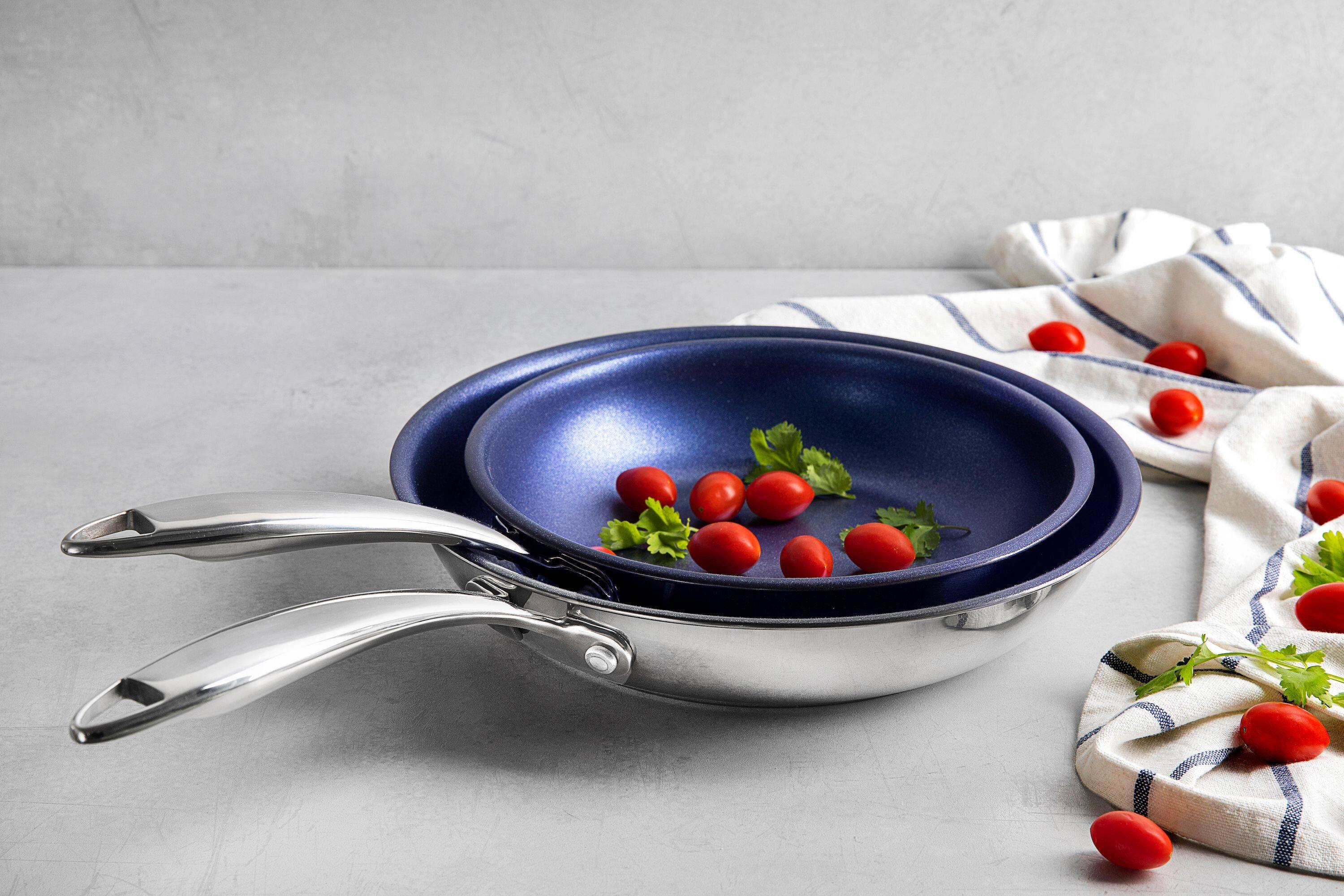 Alt View 4. Granitestone - Granitestone Blue Stainless Steel 9.5'' + 11'' Fry Pan Set - Blue.