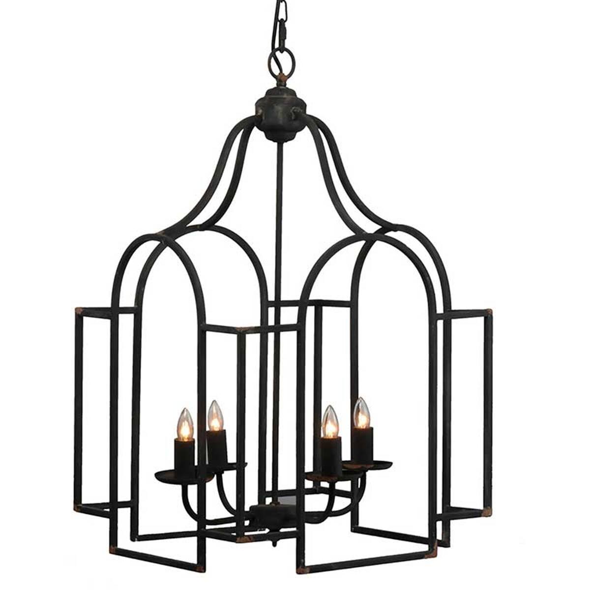 Left. Loheer - Loheer Four Light Satin Black Chandelier, Iron Entryway Foyer Hanging Light Fixture.