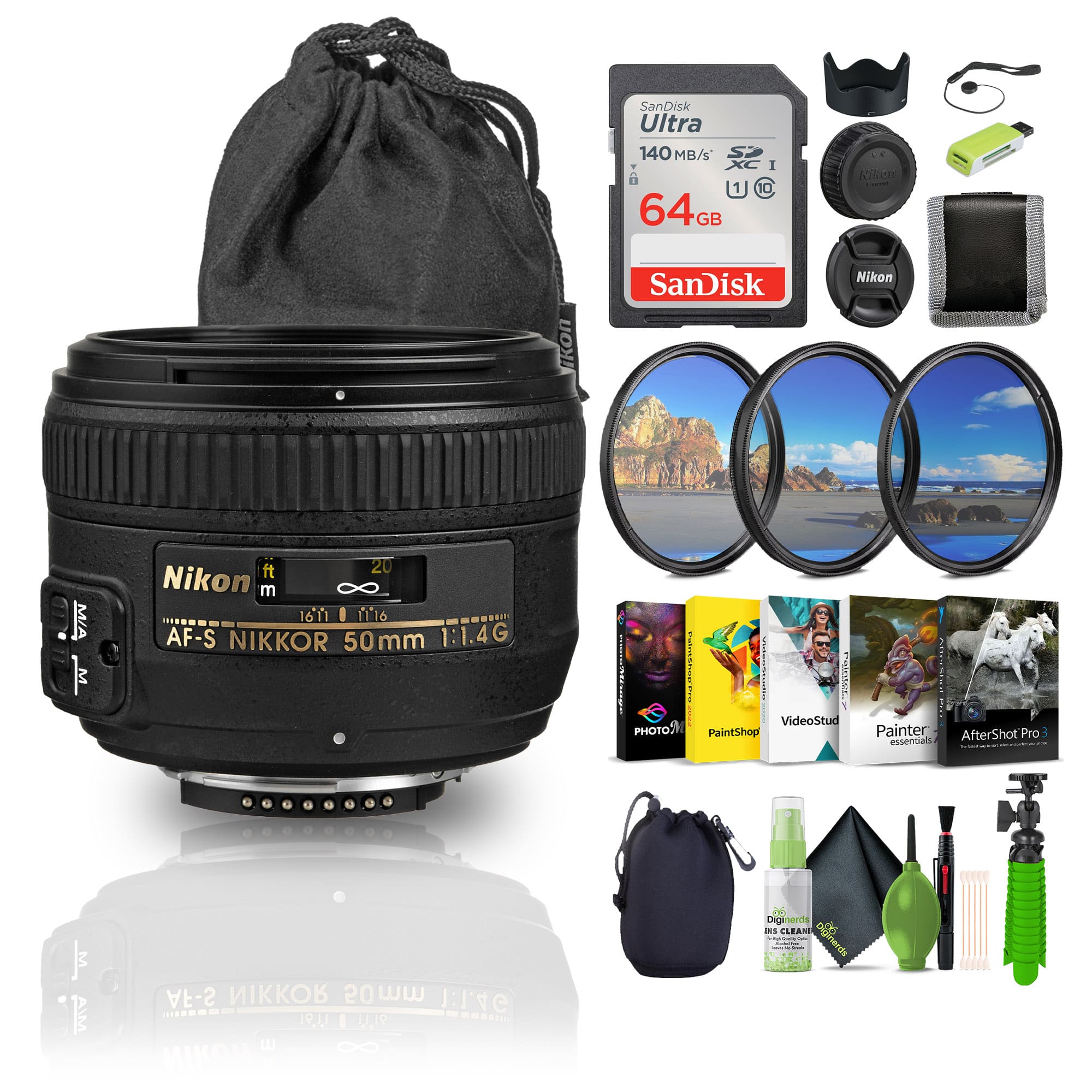 Nikon - AF-S NIKKOR 50mm f/1.4G Auto Focus Lens (2180) Bundle - Black