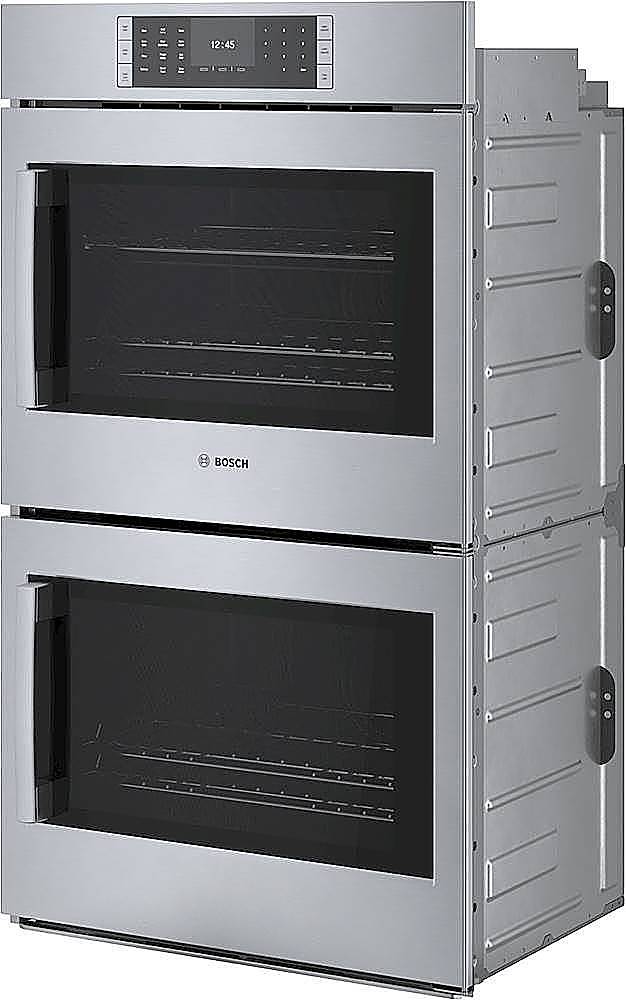 Left View: Bosch - Benchmark Series 29.8" Built-In Double Electric Convection Wall Oven - Stainless steel