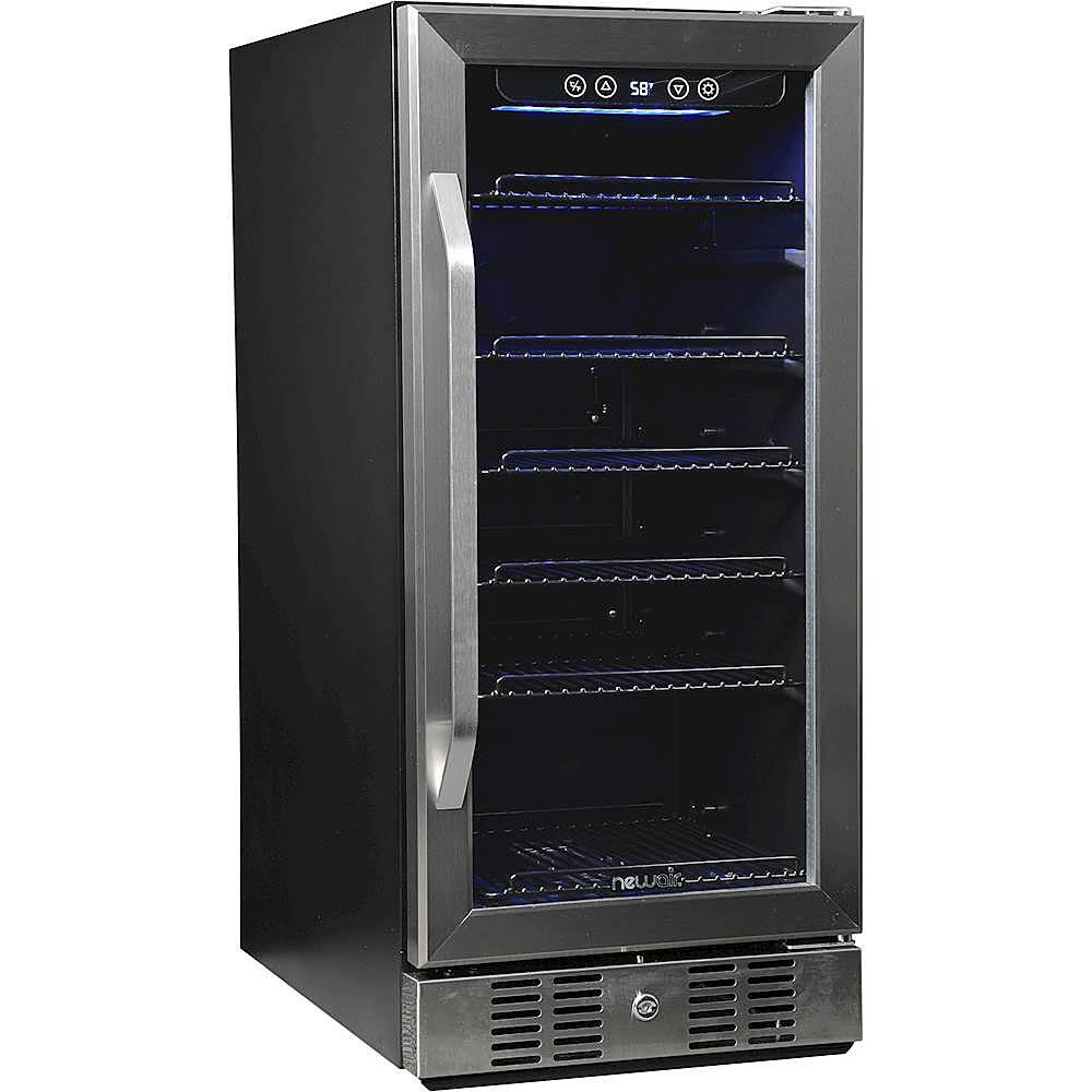Angle. NewAir - 96-Can Built-In Beverage Cooler with Precision Temperature Controls and Adjustable Shelves - Stainless Steel.