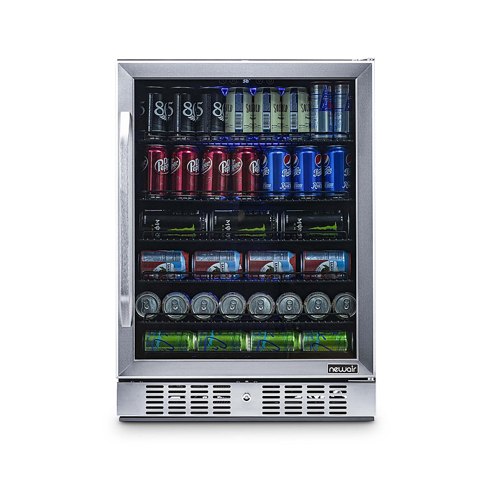 Left View: NewAir - 177-Can Built-In Beverage Cooler with Precision Temperature Controls and Adjustable Shelves - Stainless Steel