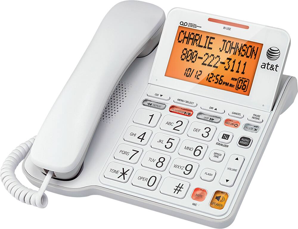 Left. AT&T - CL4940 Corded Phone with Digital Answering System - White.