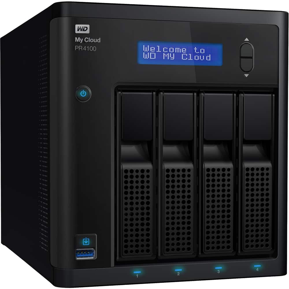 Left. WD - My Cloud Pro PR4100 4-Bay 24TB External Network Attached Storage (NAS) - Black.
