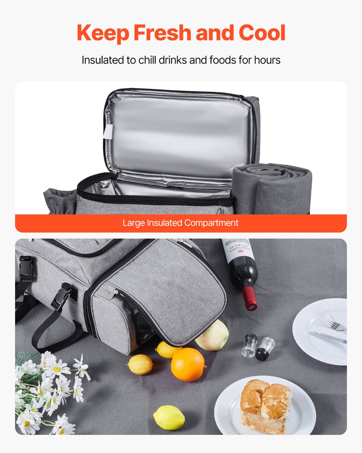Keep Fresh and Cool

Insulated to chill drinks and foods for hours

Large Insulated Compartment