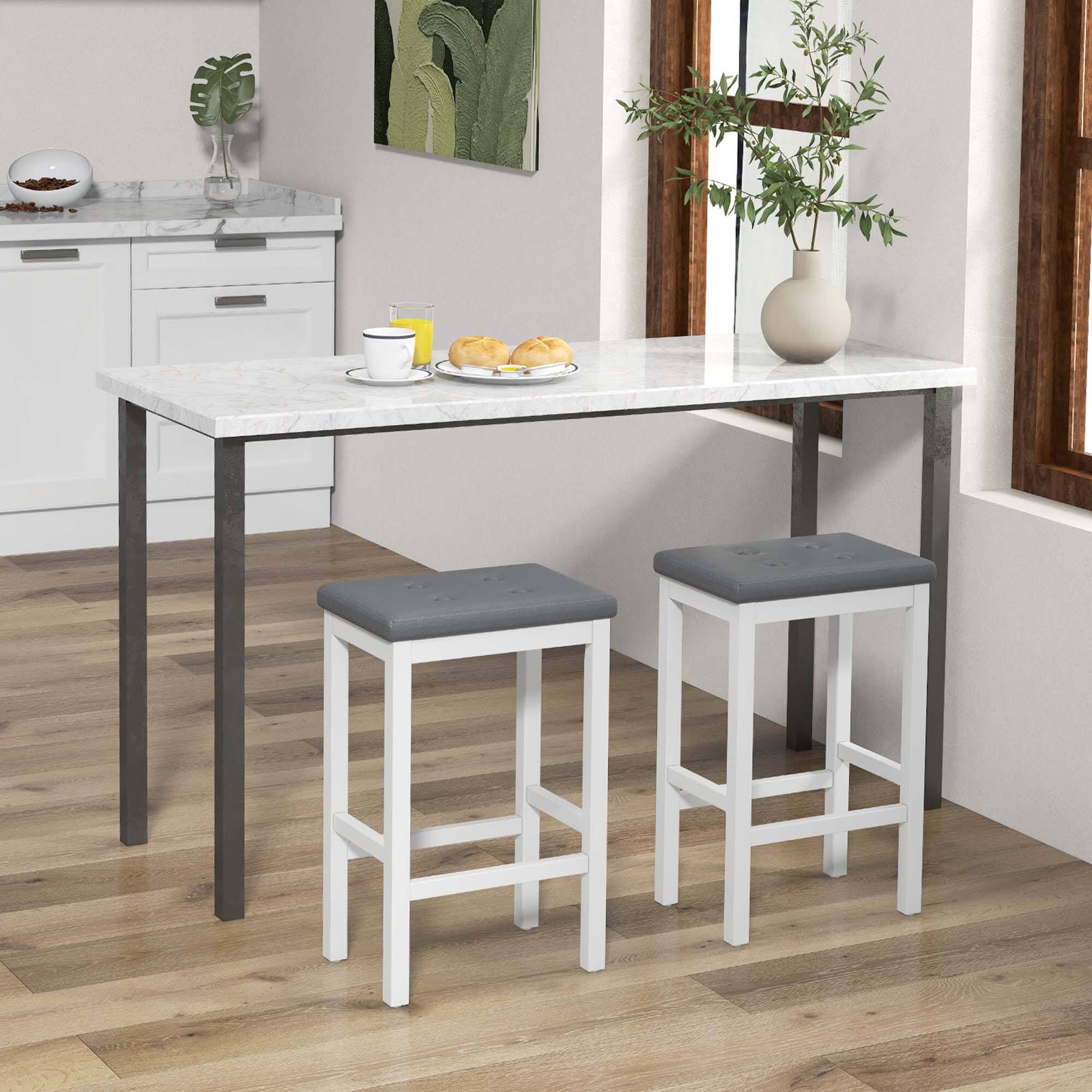 Alt View 3. Costway - Set of 2 Rubber Wood Bar Stools 24" Counter Height Stool with Padded Seat, Footrest - Gray & White.