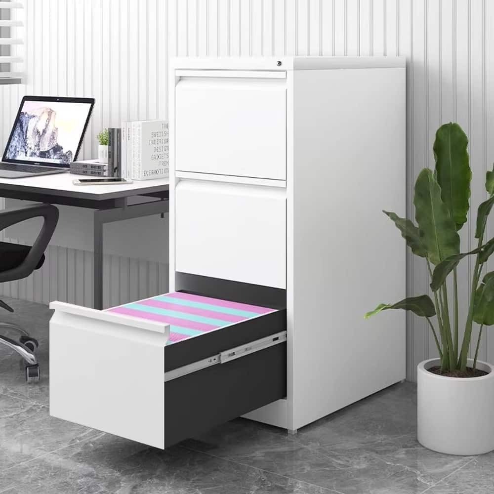 Loheer - 3 Drawer Vertical File Cabinet with Lock Narrow Metal Steel Storage Cabinet for Home Office White price history on PriceWatchPro