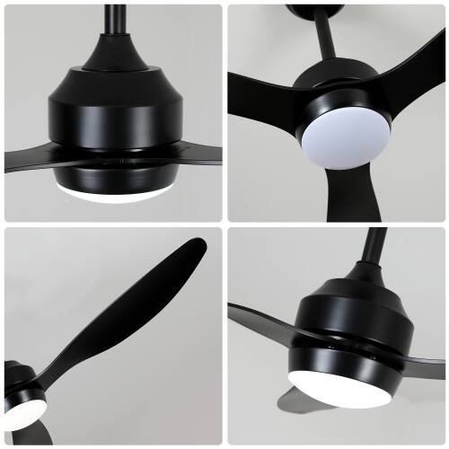 Alt View 8. LUCKY ONE - 52" Ceiling Fan with Light Remote 3 ABS Blades 6-Speed DC Motor - Black.