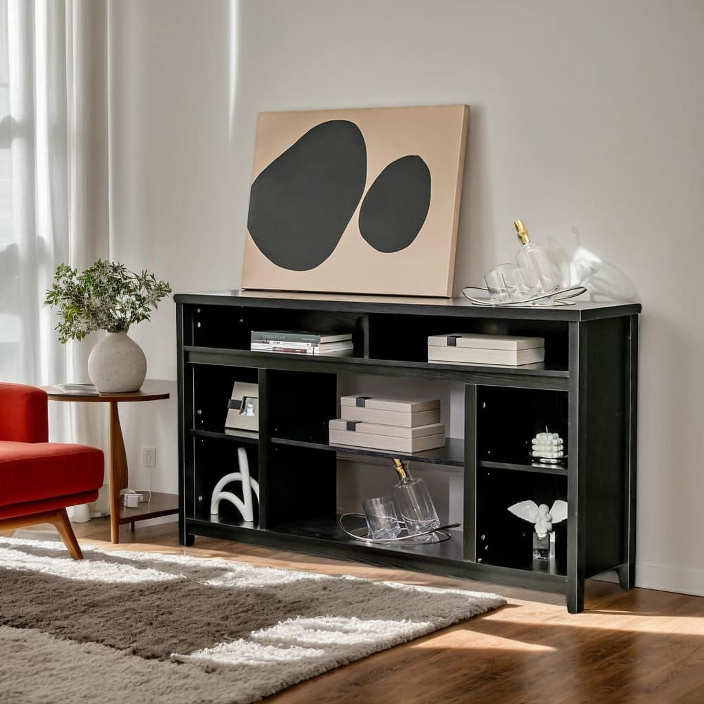 Kadyn - Entertainment Centers,TV Stands,58 Inch TV Stand Entertainment Console Center with Adjustable Open Shelves - Black