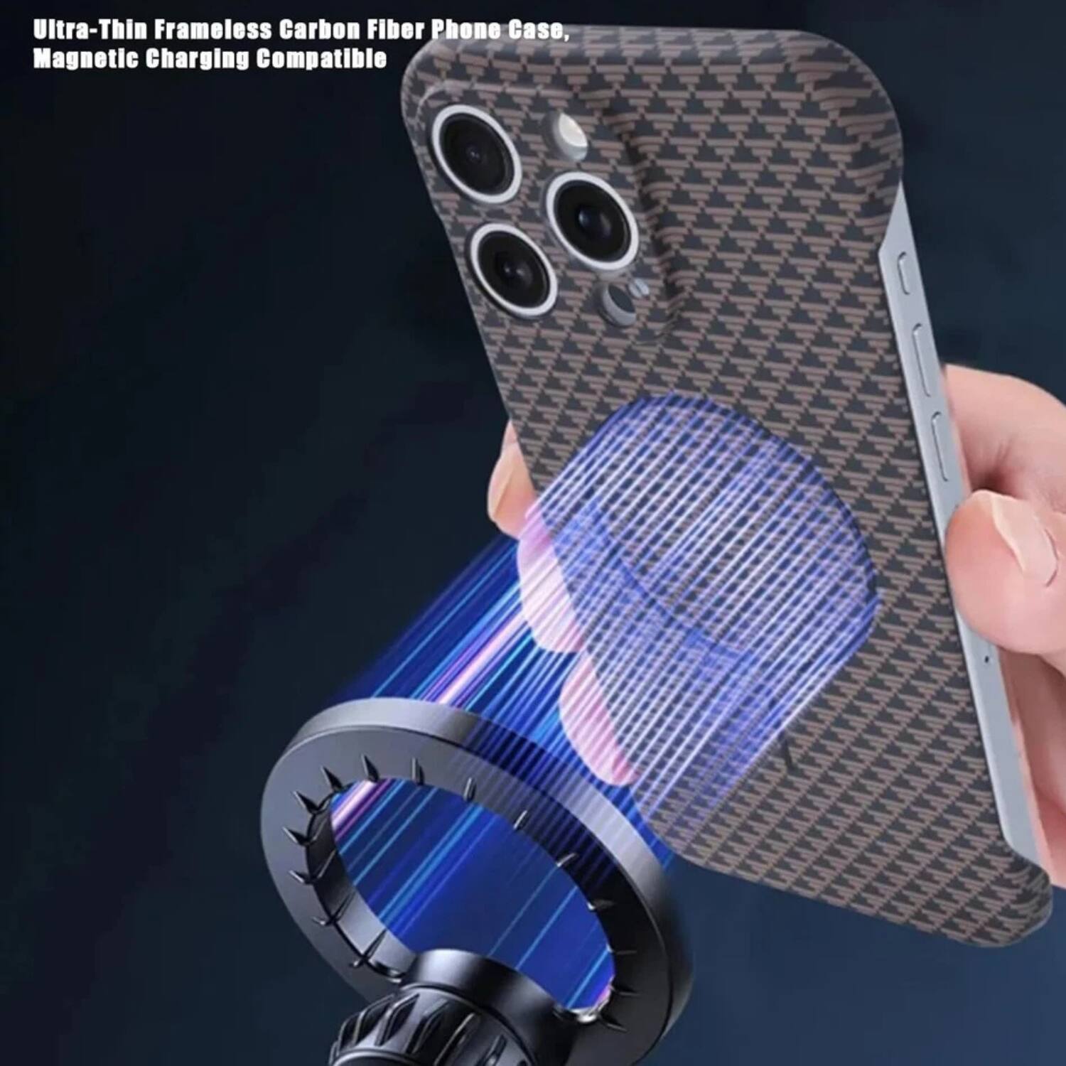 Ultra-Thin Frameless Carbon Fiber Phone Case, Magnetic Charging Compatible