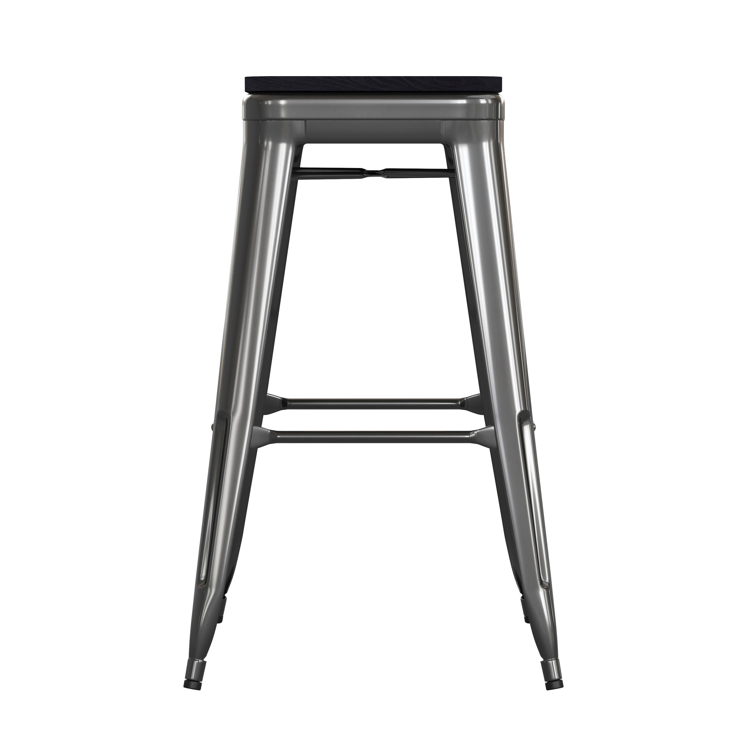Alt View 8. Emma + Oliver - Kam Backless Metal Indoor-Outdoor Stool with All-Weather Polystyrene Seat - Black Seat/Black Frame.