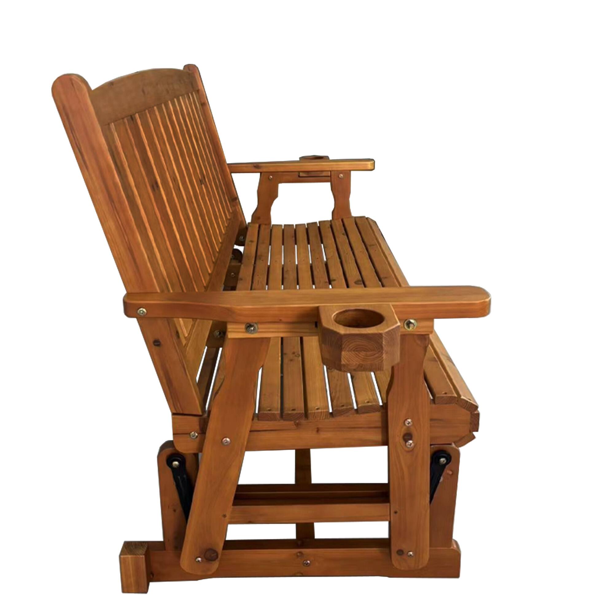 Alt View 5. Fortune Candy - Patio Glider, with Cup Holders, High Back and Deep Contoured Seat, Heavy Duty 800 Lb (Teak Tone, 3-Seater) - Teak Tone.