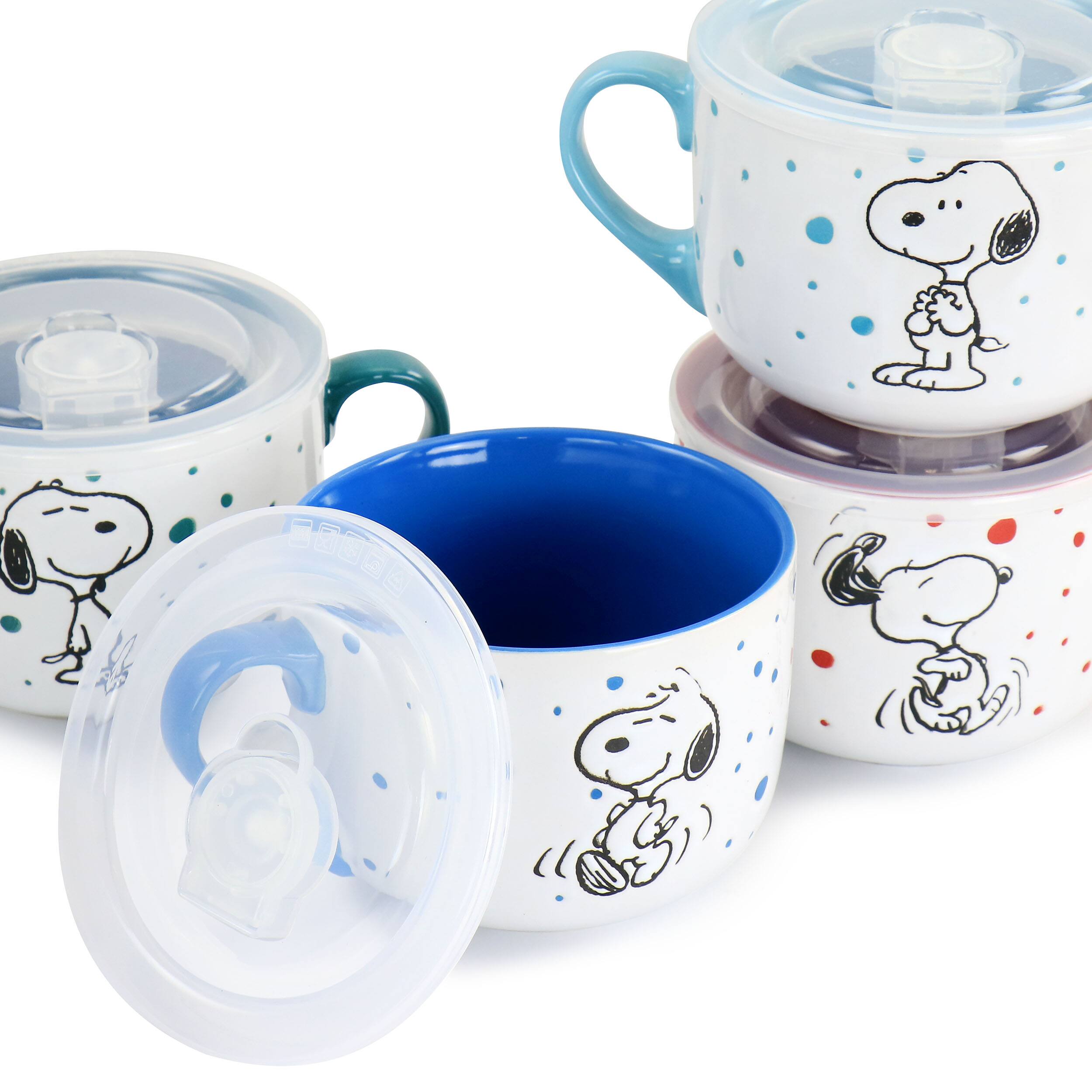 Alt View 1. Peanuts - Peanuts Freckled Joy 25oz Stoneware 4 Piece Soup Cup and Lid Set in Assorted Designs - Assorted.