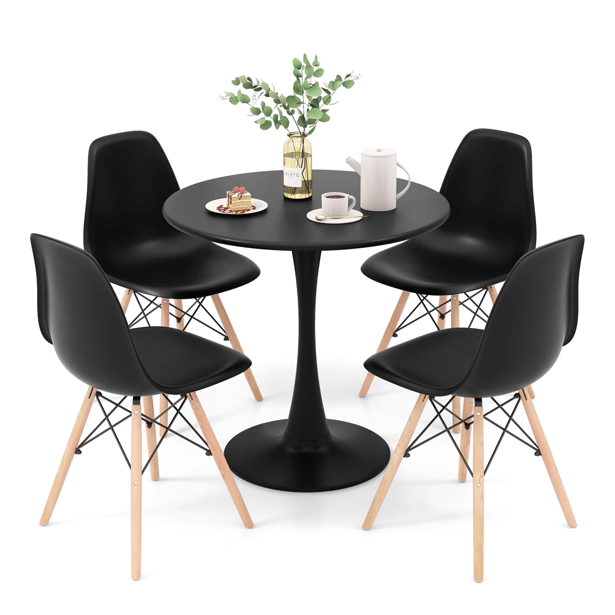 Gymax - 5PCS Dining Set Modern Round Dining Table 4 Chairs for Small Space Kitchen - Black